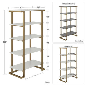 Camila 5 Shelf Bookcase White/Gold AS IS(1182)