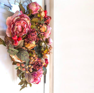 24.0 in. H Red Peony  Hydrangea Wreath 4398RR