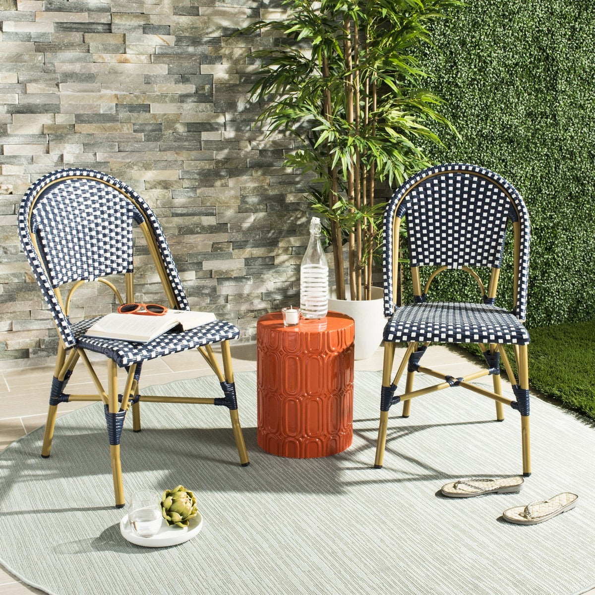 Salcha Indoor-Outdoor French Bistro Stacking Side Chair in Navy Set of 2(661)