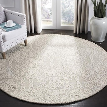 Safavieh Blossom Mahalia 6 x 6 Silver/Ivory Round Indoor Damask Handcrafted Area Rug(1711RR)