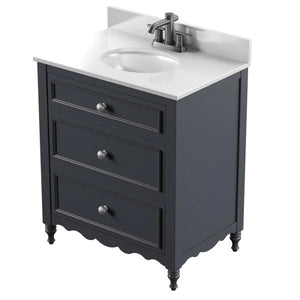 30 in. Bath Vanity in Gray with Cottage Dresser Style with White Stone Top and Basin