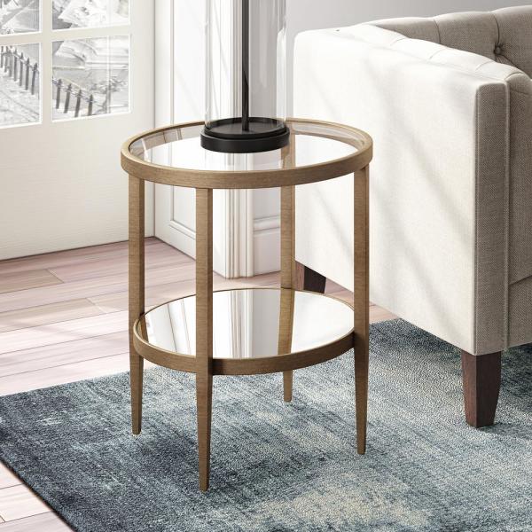 Hera 23.63 in. Antique Brass Mirrored Side Table 5211RR
