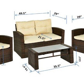 Rawtenstall 2pc Rattan Sofa/Coffee Table Set Brown/Linen Cushions(784)