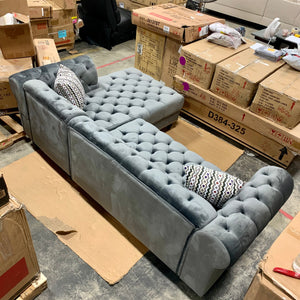 Lora 97" Wide Gray Velvet Right Hand Facing Sofa & Chaise