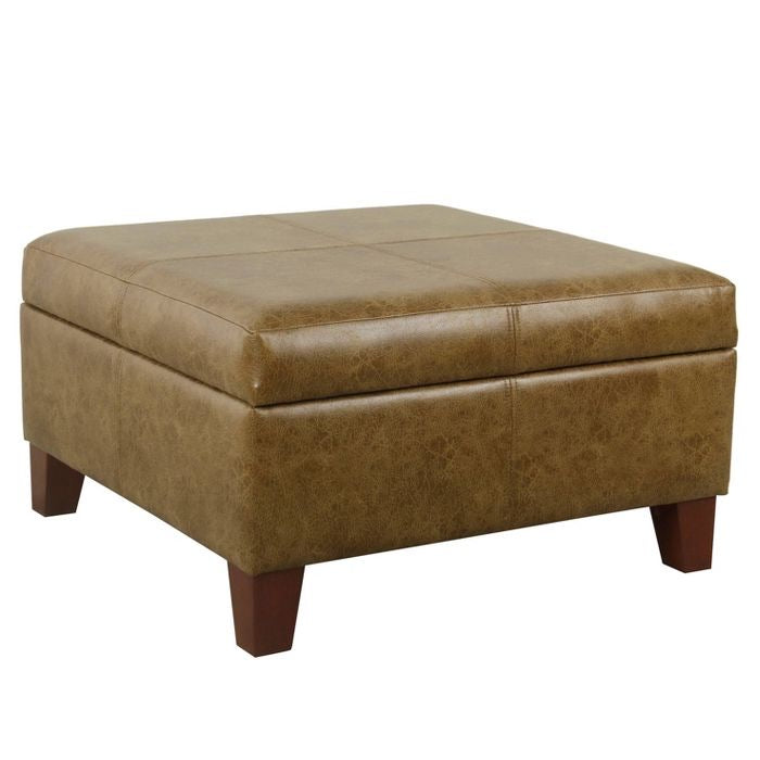 Luxury Large Faux Leather Storage Ottoman Brown(1347)