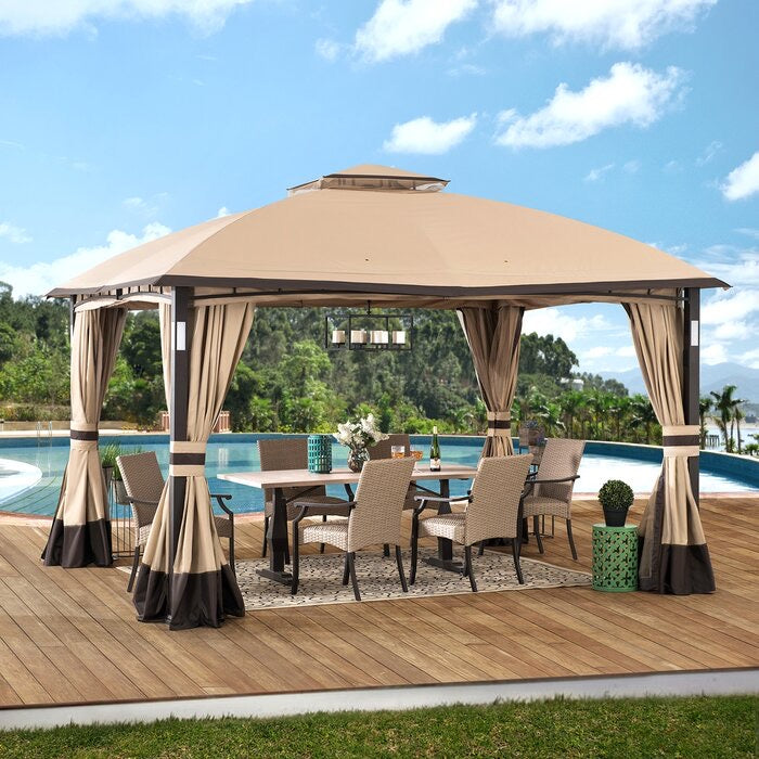 Moorehead 12 Ft. W x 10 Ft. D Steel Patio Gazebo Tan/Brown(1355)