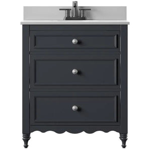 30 in. Bath Vanity in Gray with Cottage Dresser Style with White Stone Top and Basin