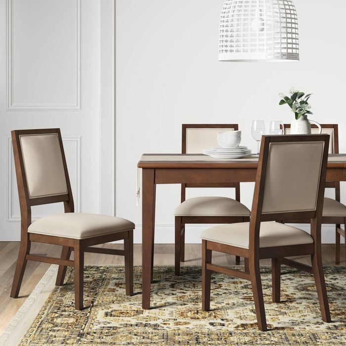 Damestown Square Back Wood & Upholstered Dining Chair Natural 2pk(458)