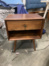 Load image into Gallery viewer, Mid-Century Solid Wood 1 Drawer Nightstand-Walnut
