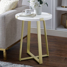 Load image into Gallery viewer, Urban Industrial Glam Faux Wrap Leg Round Side Table Marble/Gold(572)
