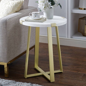 Urban Industrial Glam Faux Wrap Leg Round Side Table Marble/Gold(572)