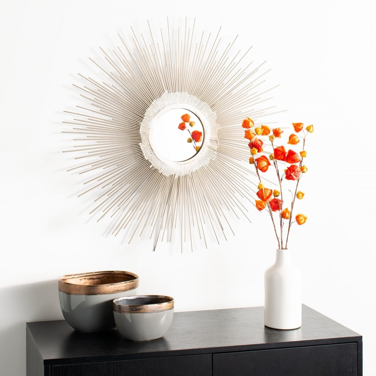 Olea Sunburst 30 in. X 30 in. Antique Silver Framed Mirror 3107RR