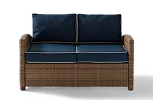 Load image into Gallery viewer, Crosley Bradenton Wicker Outdoor Loveseat with Navy Cushions #143-NT
