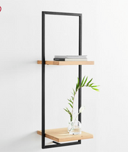 Load image into Gallery viewer, Shelfmade 2 Piece Tiered Shelf, Color Mozaic Teak / Black Iron #249HW
