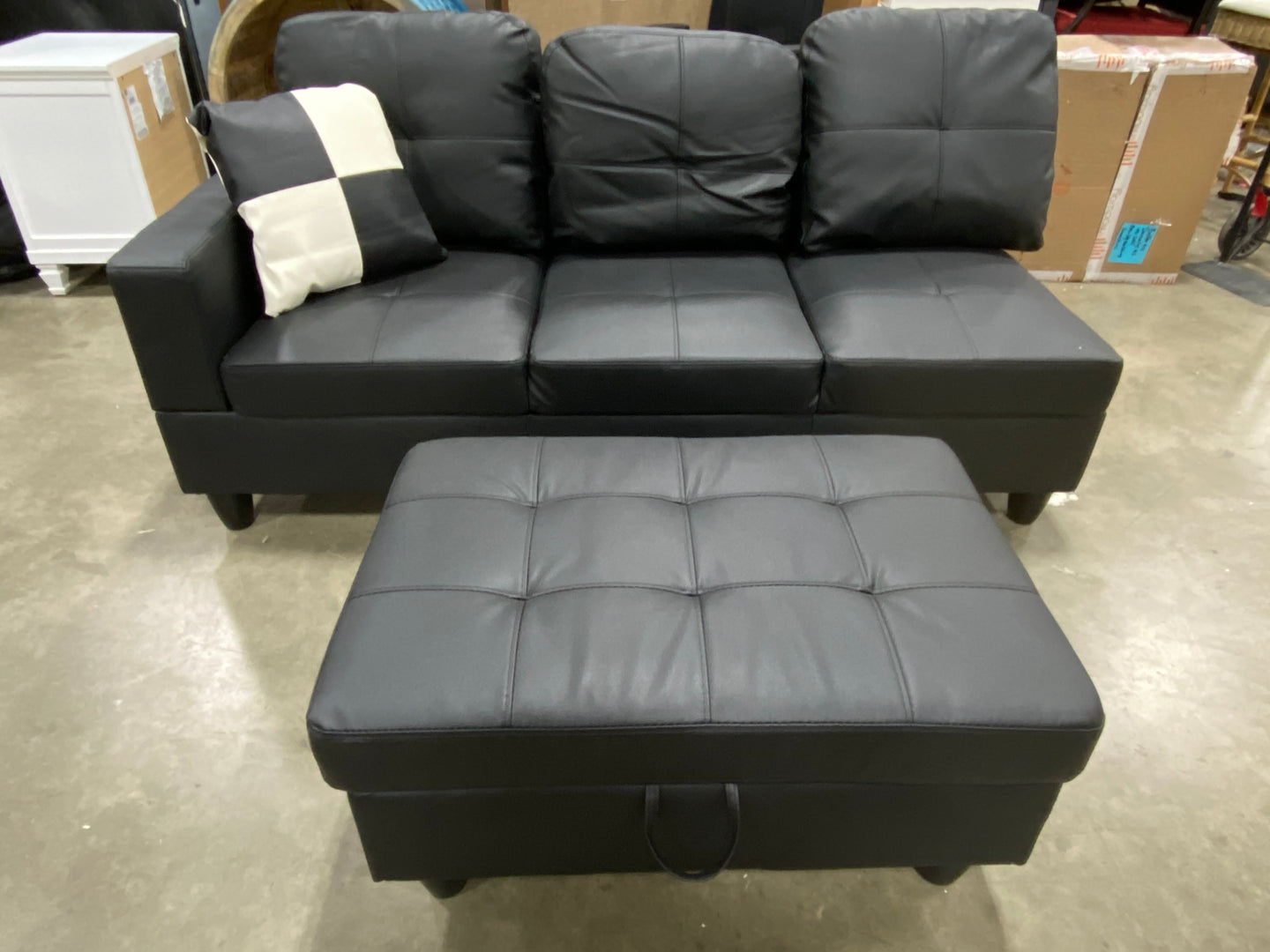 Wilhemine Sectional Piece with Ottoman Black