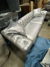 Load image into Gallery viewer, Aida Chesterfield 85&quot; Rolled Arm Sofa Silver AS IS
