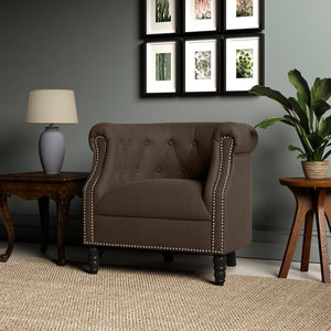 Huntingdon Chesterfield Chair Chocolate Linen(1257)