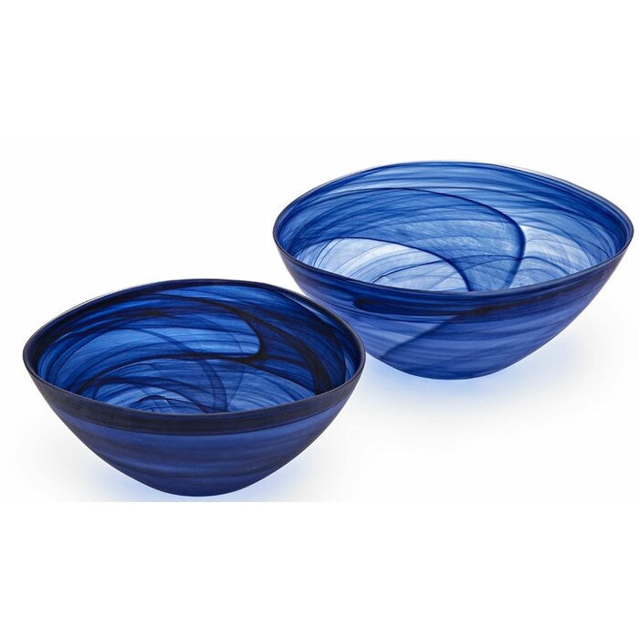 Blue Neven 2 Piece Glass Decorative Bowl Set #155HW