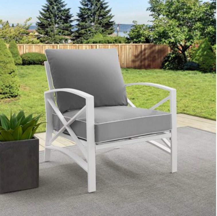 Kaplan Outdoor Arm Chair White with Gray cushions #4556