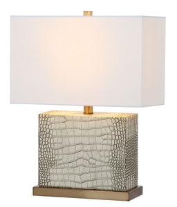 Delia 20.5 in. Cream/Brown Faux Alligator Table Lamp with Off-White Shade #595HW