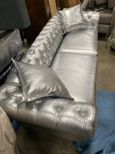 Load image into Gallery viewer, Aida Chesterfield 85&quot; Rolled Arm Sofa Silver AS IS
