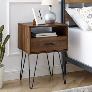 18-Inch Dark Walnut   Modern Single Drawer Hairpin Leg Side Table 1535CDR