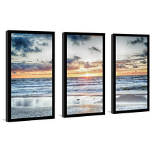 Load image into Gallery viewer, &#39;Sunset at the Stormy Sea&#39; 3 Piece Framed Photographic Print Set #422HW

