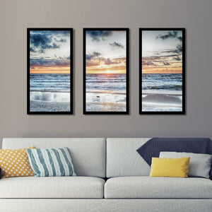 'Sunset at the Stormy Sea' 3 Piece Framed Photographic Print Set #422HW
