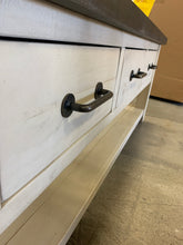 Load image into Gallery viewer, Farmhouse Whitewash Coffee Table with 3 Universal Drawers
