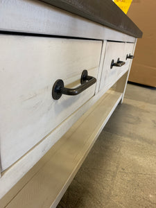 Farmhouse Whitewash Coffee Table with 3 Universal Drawers