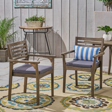 Load image into Gallery viewer, Judson Grey Stationary Wood Outdoor Dining Chair with Dark Gray Cushions (2-Pack) #339nt
