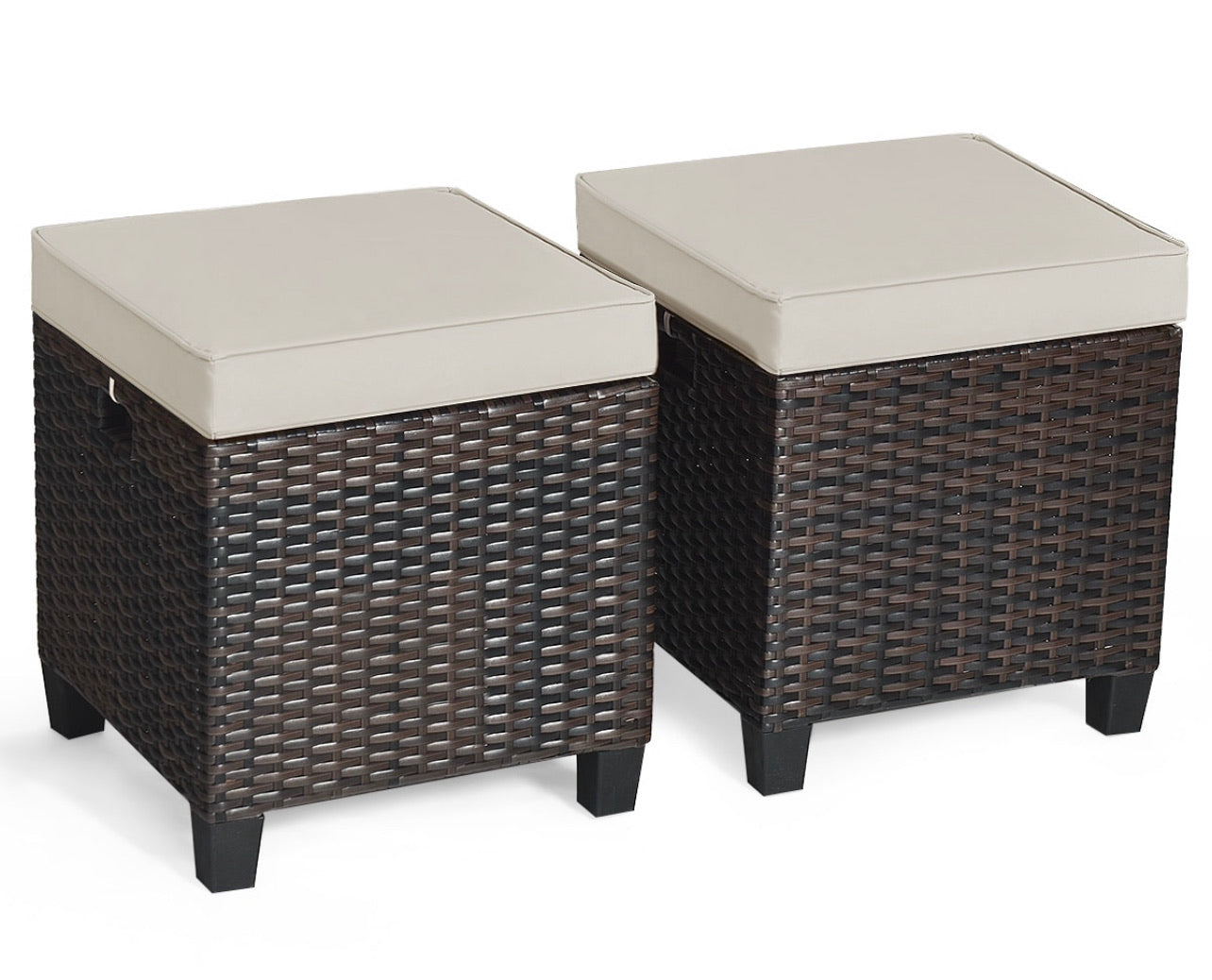 Outdoor Cushioned Rattan Wicker Ottomans (Set of 2)