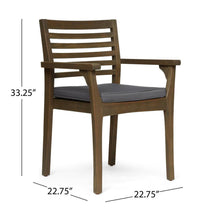 Load image into Gallery viewer, Judson Grey Stationary Wood Outdoor Dining Chair with Dark Gray Cushions (2-Pack) #339nt
