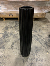 Load image into Gallery viewer, Large Tall Vase With Ribbed Design Body - Black 187CDR
