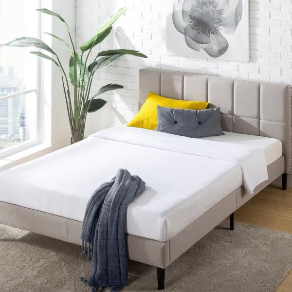 Lottie  Beige Queen  Upholstered Platform Bed Frame with Short Headboard 1540CDR