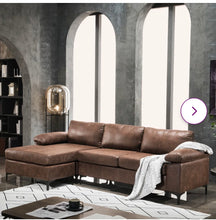 Load image into Gallery viewer, Mckenny 100.78&quot; Wide Faux Leather Reversible Modular Sofa Sectional with Chaise
