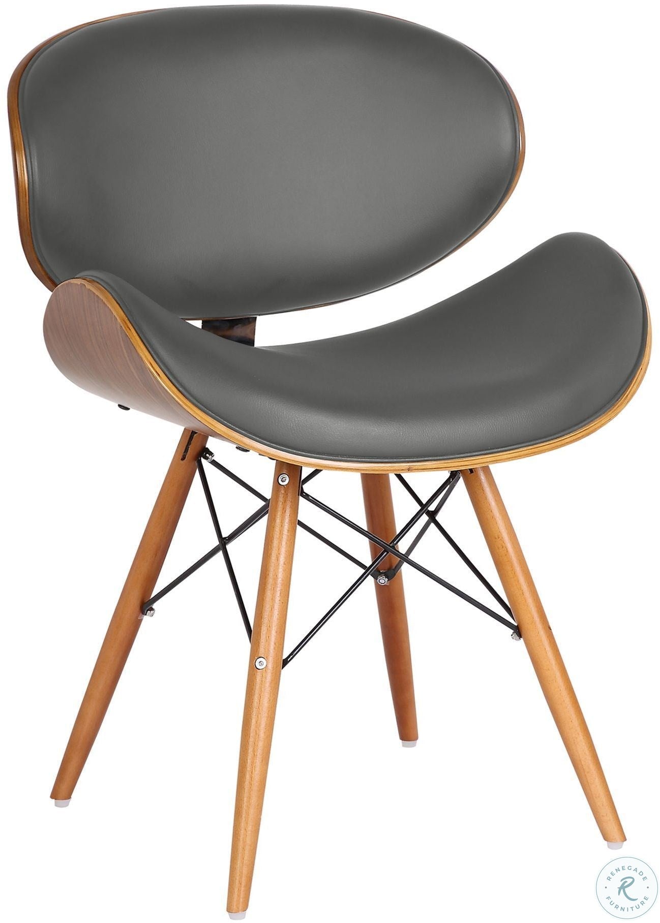 Cassie Mid-Century Dining Chair in Walnut Wood and Gray Faux Leather, #6288