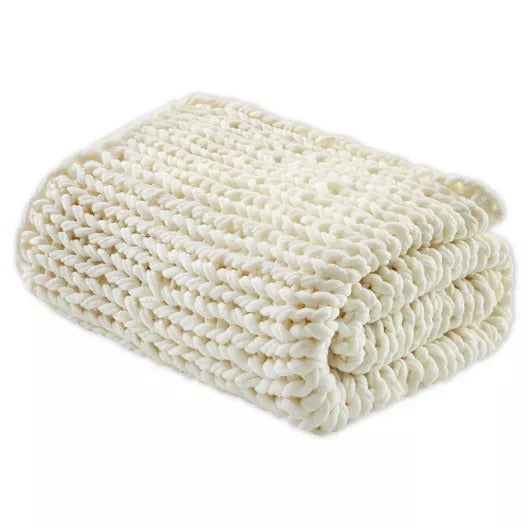 Madison Park Chunky Double Knit Throw Blanket in Ivory B69 312