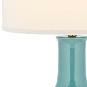 27.5 in. Light Blue Gourd Ceramic Table Lamp with White Shade - 534CE