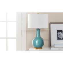 Load image into Gallery viewer, 27.5 in. Light Blue Gourd Ceramic Table Lamp with White Shade - 534CE
