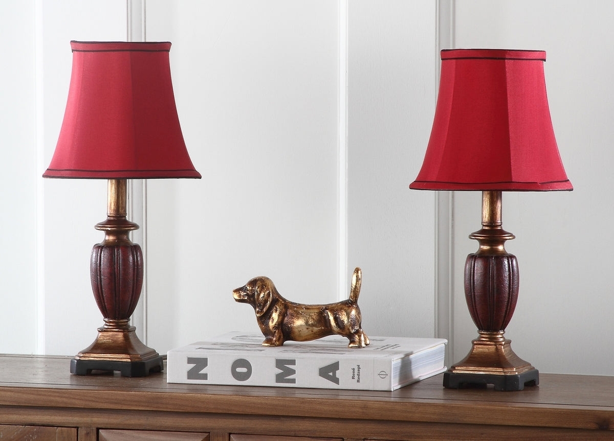 Hermione 16 in. Brown/Red Urn Table Lamp with Red Shade - Set of 2 (SB343)