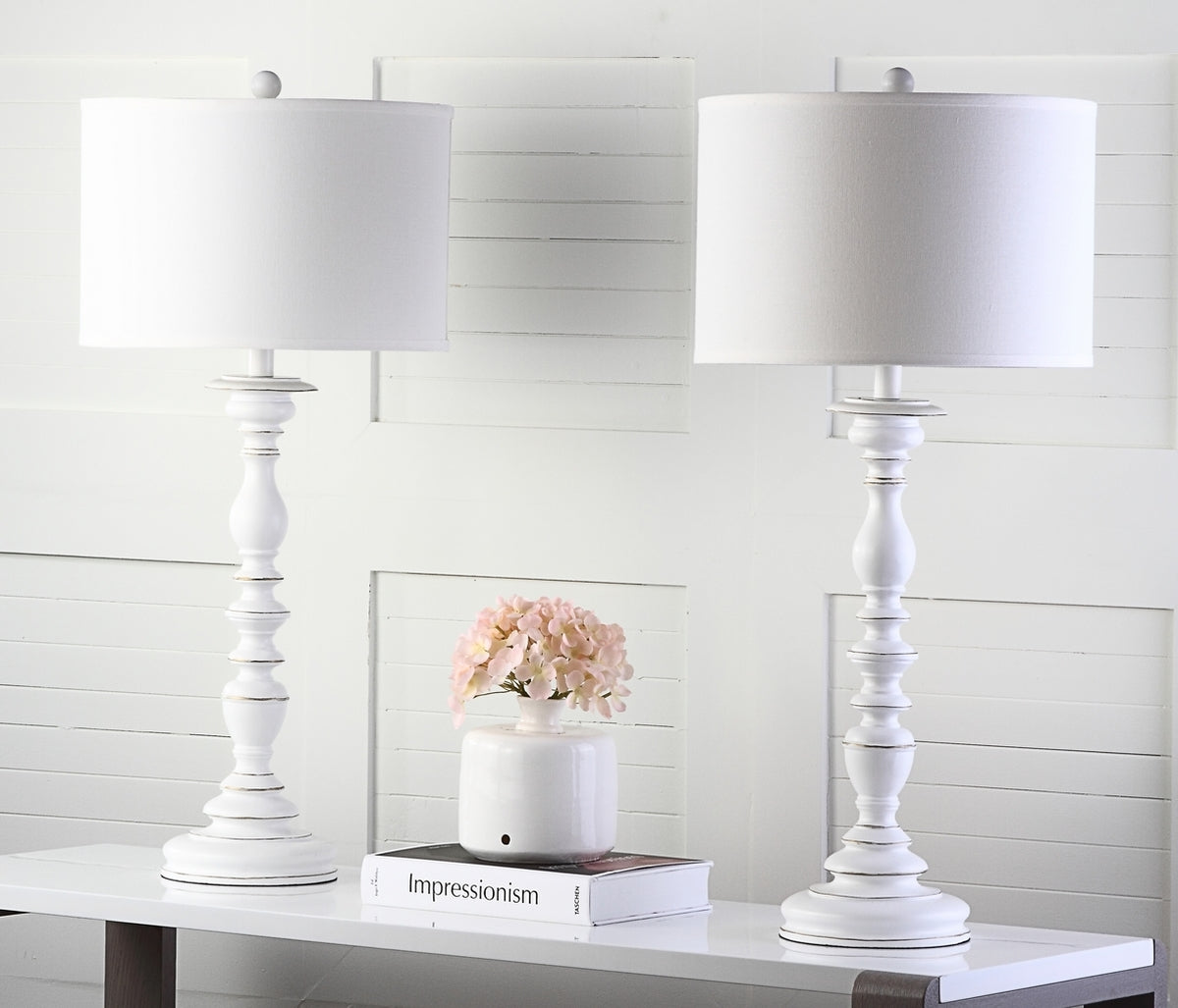 Mamie 32.5 in. Cream Candlestick Table Lamp with Off-White Shade - Set of 2 (SB1048)