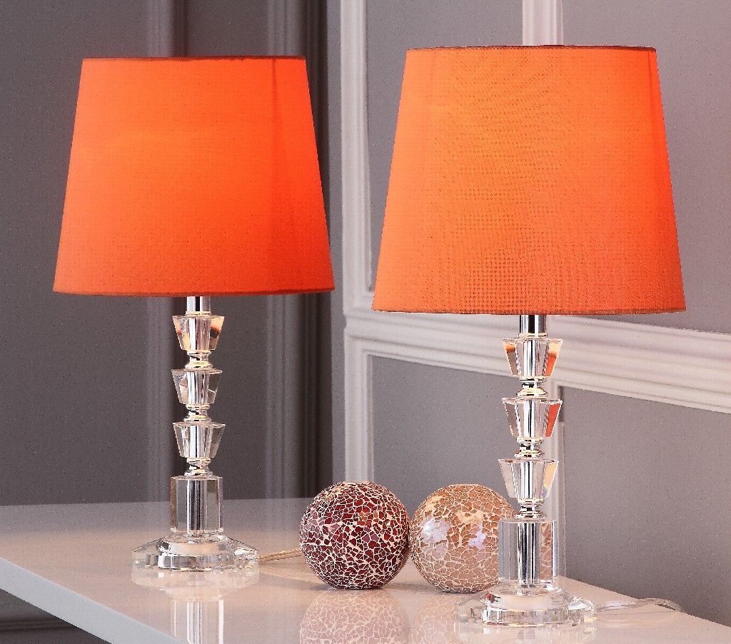Harlow 16-Inch H Tiered Crystal Dark Grey Lamp With Orange Shade (Set of 2) #783HW