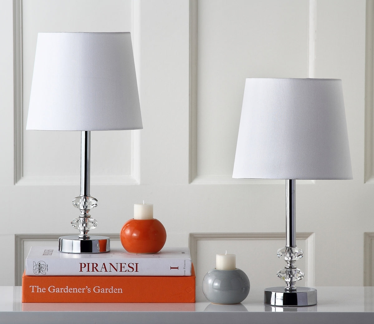 Ashford 16 in. Clear Crystal Orb Table Lamp with White Shade - Set of 2 (SB348)