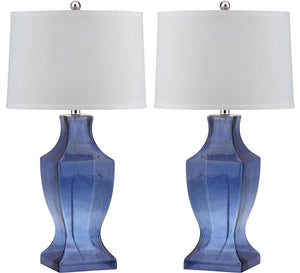 Safavieh Glass Bottom 1-Light Urn Table Lamps in Blue with Cotton Shade (Set of 2) 482CDR