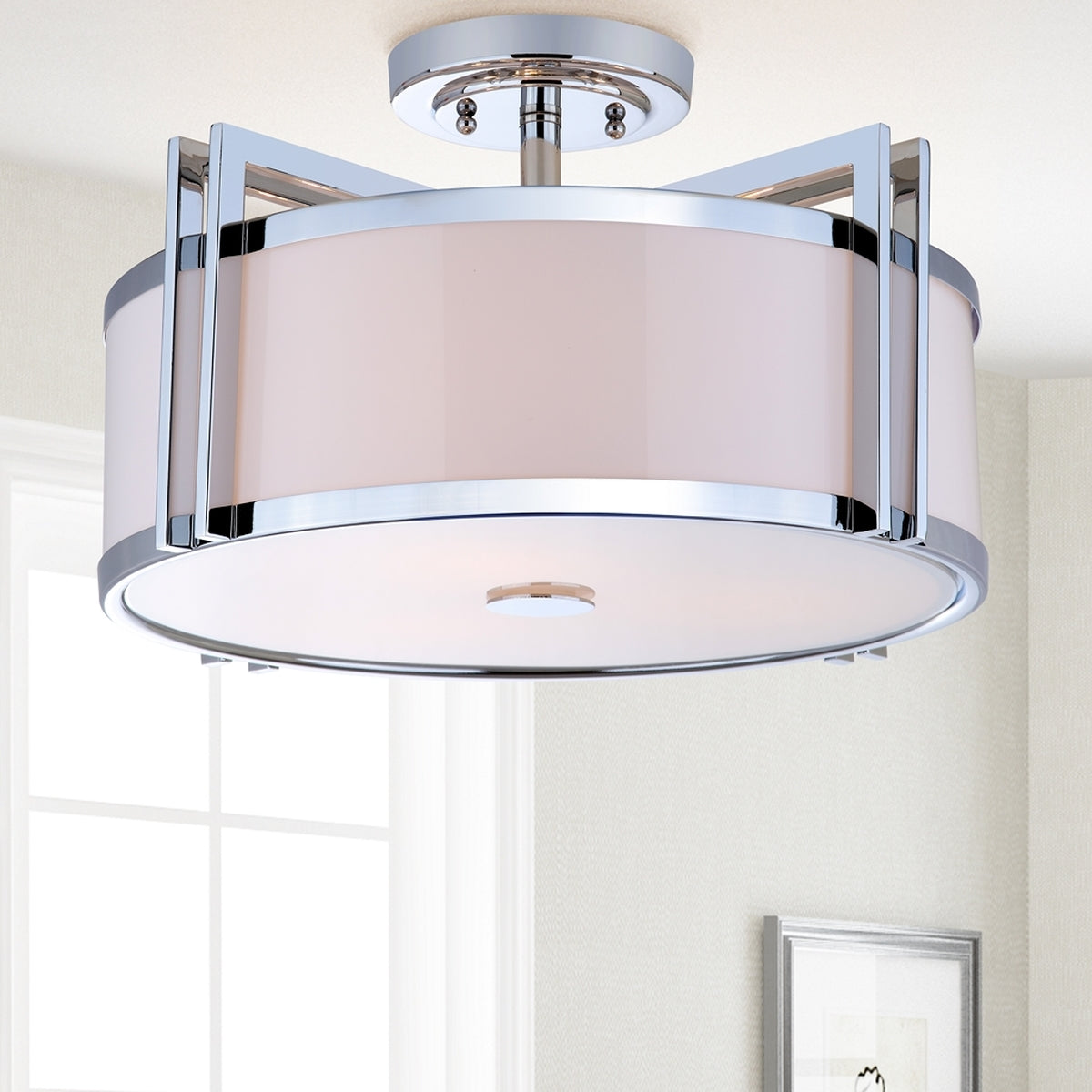 Orb 17 in. 3-Light Chrome Semi-Flush Mount Light (SB990)