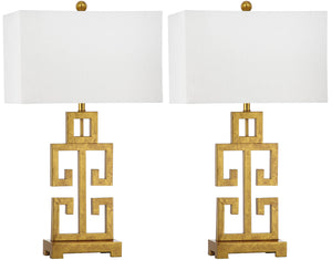 Safavieh Greek Key 1-Light Table Lamp in Antique Gold with Cotton Shade (Set of 2) 437CDR