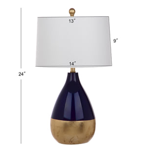 Kingship 24 in. Navy/Gold Gourd Table Lamp with Off-White Shade - AS IS (SB68)