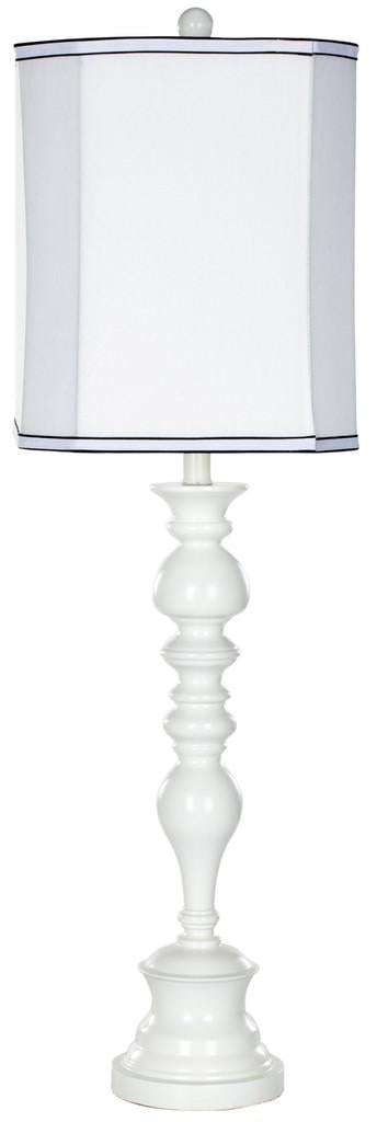 Single Polly 36-in White Fluorescent Rotary Socket Table Lamp with Fabric Shade #1034HW
