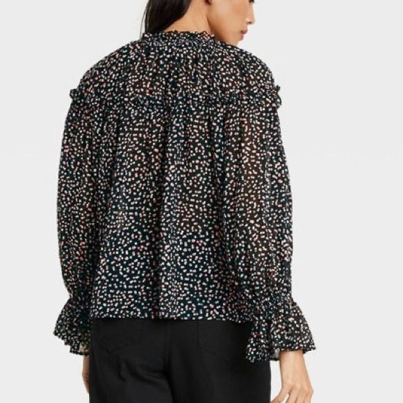 Women's Polka Dot Balloon Long Sleeve Blouse